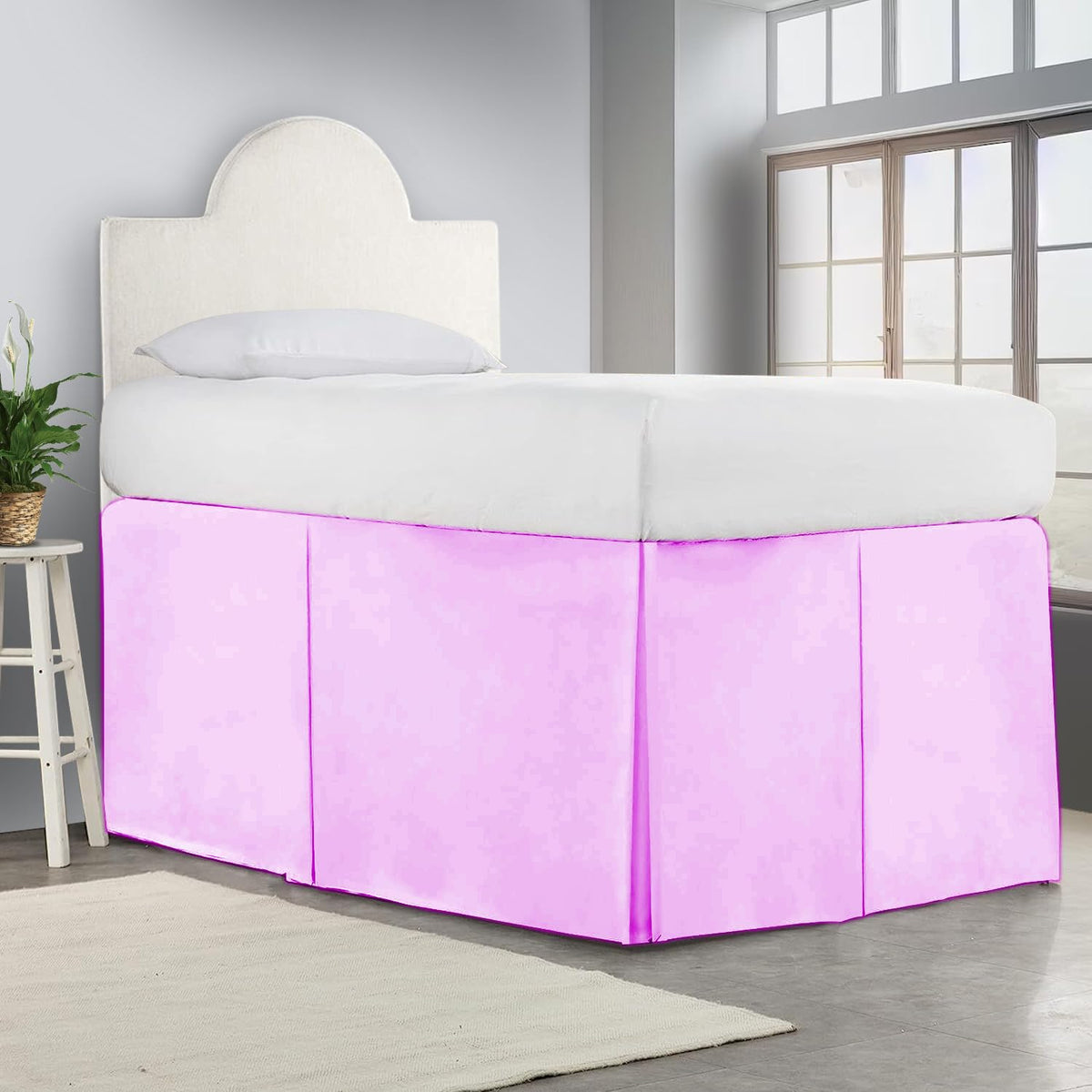 Crown Collection Full XL 32" Inch Drop Long Dorm Bed Skirt, Split Corner & Box Plated College Dorm Room Bed Skirts, Split Corner, Easy Care, No Wrinkle Microfiber Bed Skirt