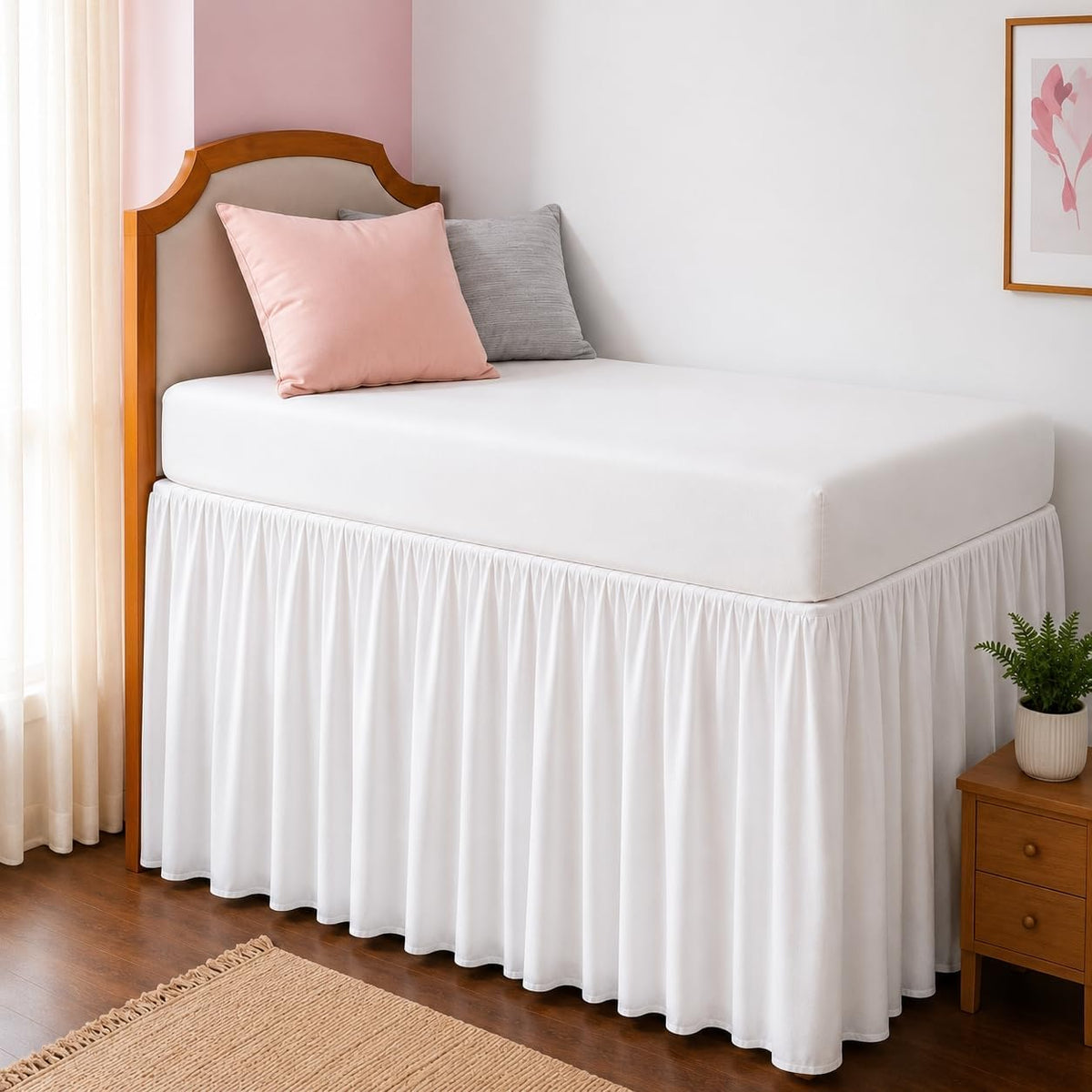 White Platform Dorm Room Bed Skirt Twin XL 36 Inch Drop with Split Corner