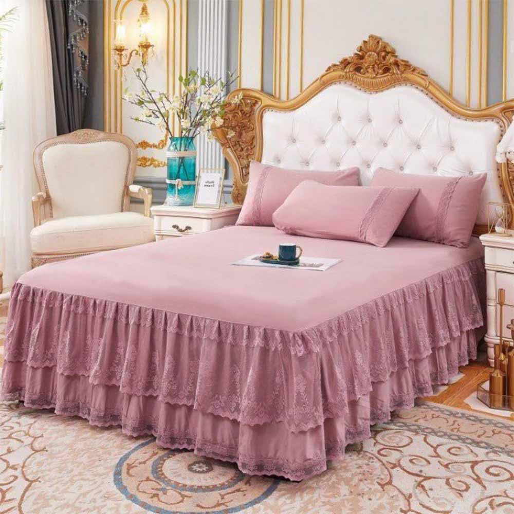 Double Lace Bed Skirt for Full Bed - 17in. Drop, Easy Fit Ruffle Bedskirt Wrap Around Bed Skirt, Anti Wrinkle & Fade Resistant