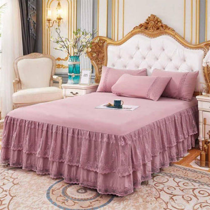 Double Lace Bed Skirt for Full Bed - 17in. Drop, Easy Fit Ruffle Bedskirt Wrap Around Bed Skirt, Anti Wrinkle & Fade Resistant