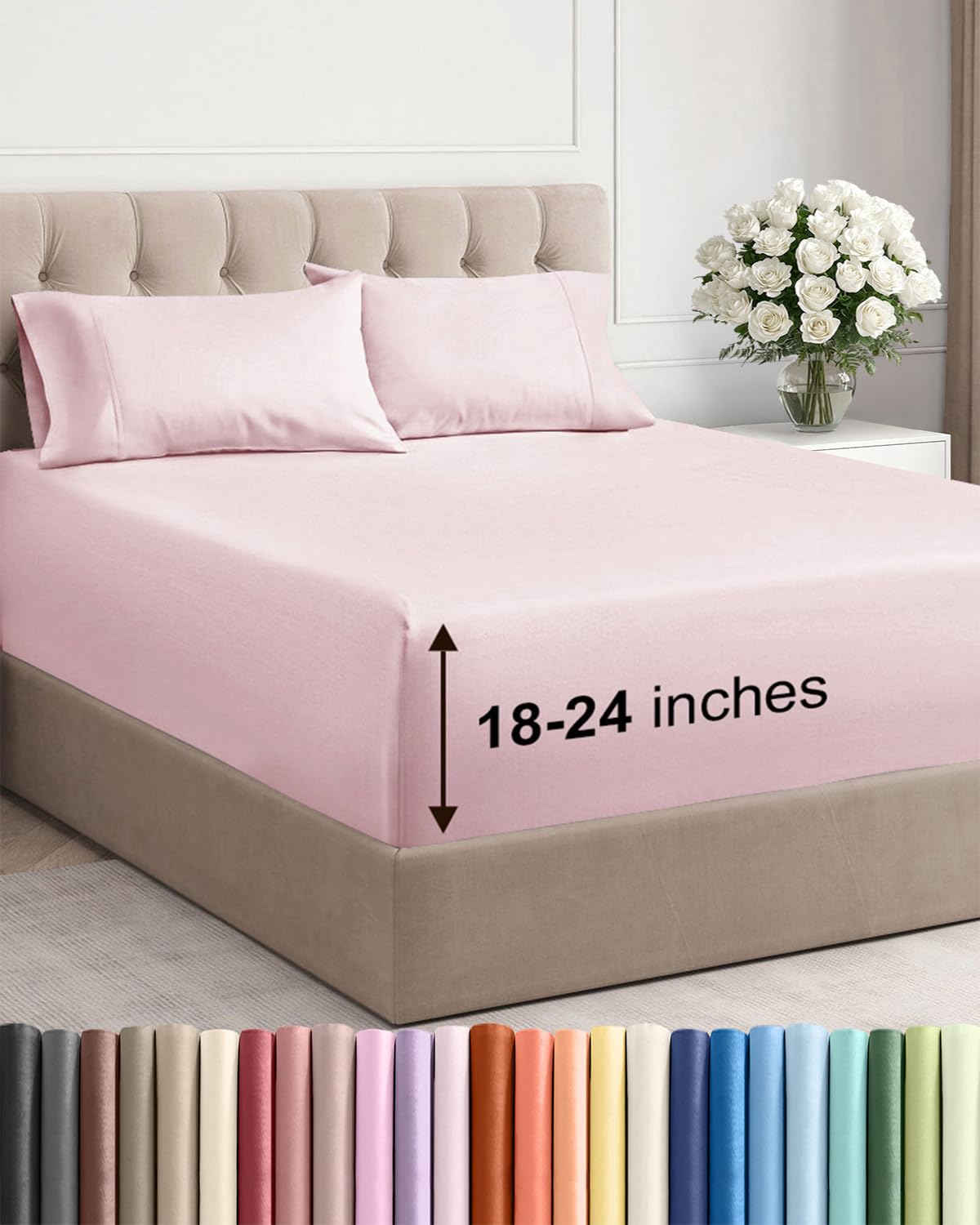 Extra Deep King Sheet Set - 4 Piece Breathable & Cooling - Antique White