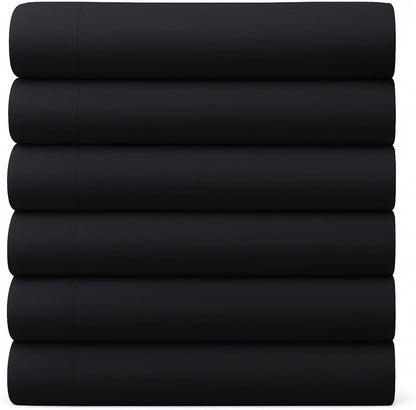 GOLD TEXTILES Queen Flat Sheet 6 Pack – Brushed Microfiber Top Sheets for Home, Hotel & Hospitality – Soft, Durable & Shrink-Resistant Flat Sheets, Easy-Care Bedding (6, Black, Queen)
