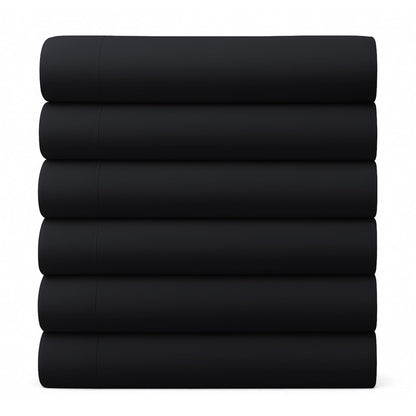 GOLD TEXTILES Queen Flat Sheet 6 Pack – Brushed Microfiber Top Sheets for Home, Hotel & Hospitality – Soft, Durable & Shrink-Resistant Flat Sheets, Easy-Care Bedding (6, Black, Queen)