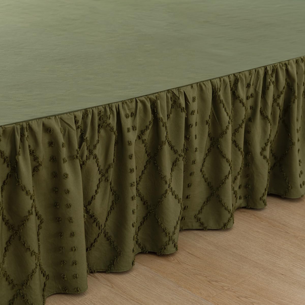 Bed Skirt King Size Ruffled Bed Skirt with Split Corners, Olive Green