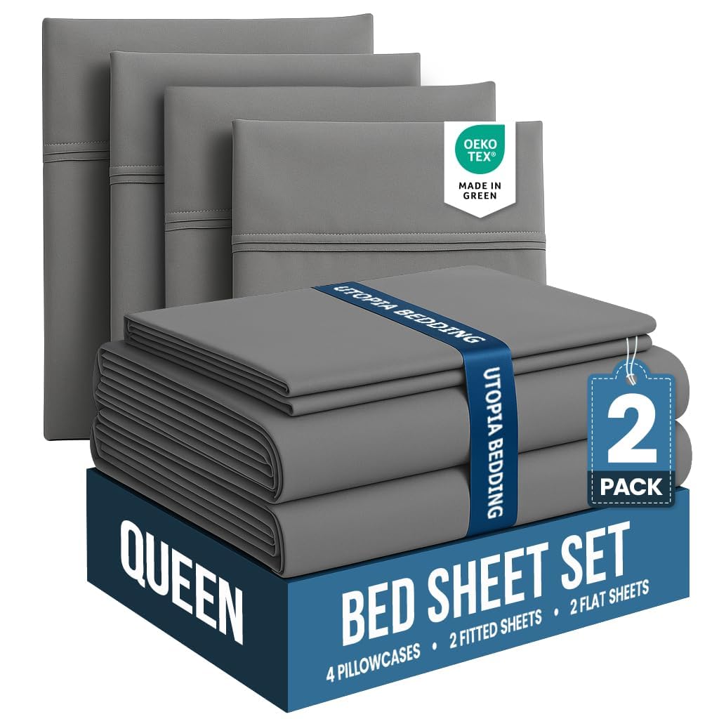 Queen Sheets Set, 4 Pieces 16" Deep Pocket Hotel Luxury Bed Sheets, Grey