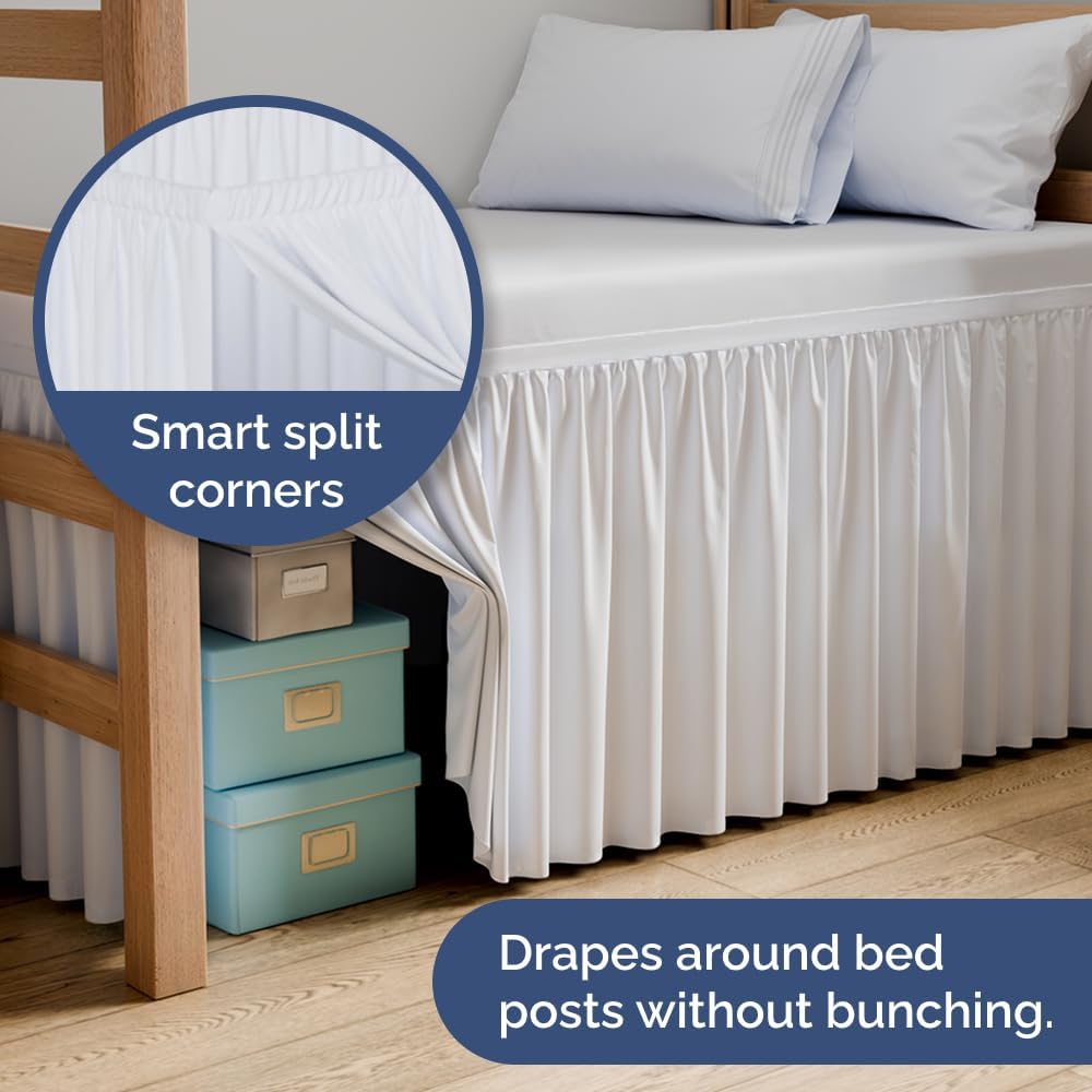 CGK Linens Dorm Room Bed Skirt Twin XL - Dorm Room Essentials - 42" White