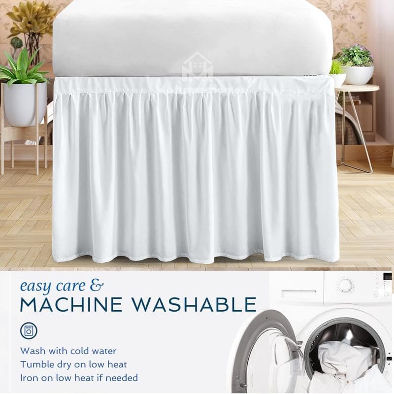 Mattress-Homes College Dorm Bed Skirt Twin XL, 42 Inch Drop Extra Long Bed Skirt, Split Corner Tailored Dust Ruffle, Premium Brushed Microfiber, Wrinkle Resistant, White