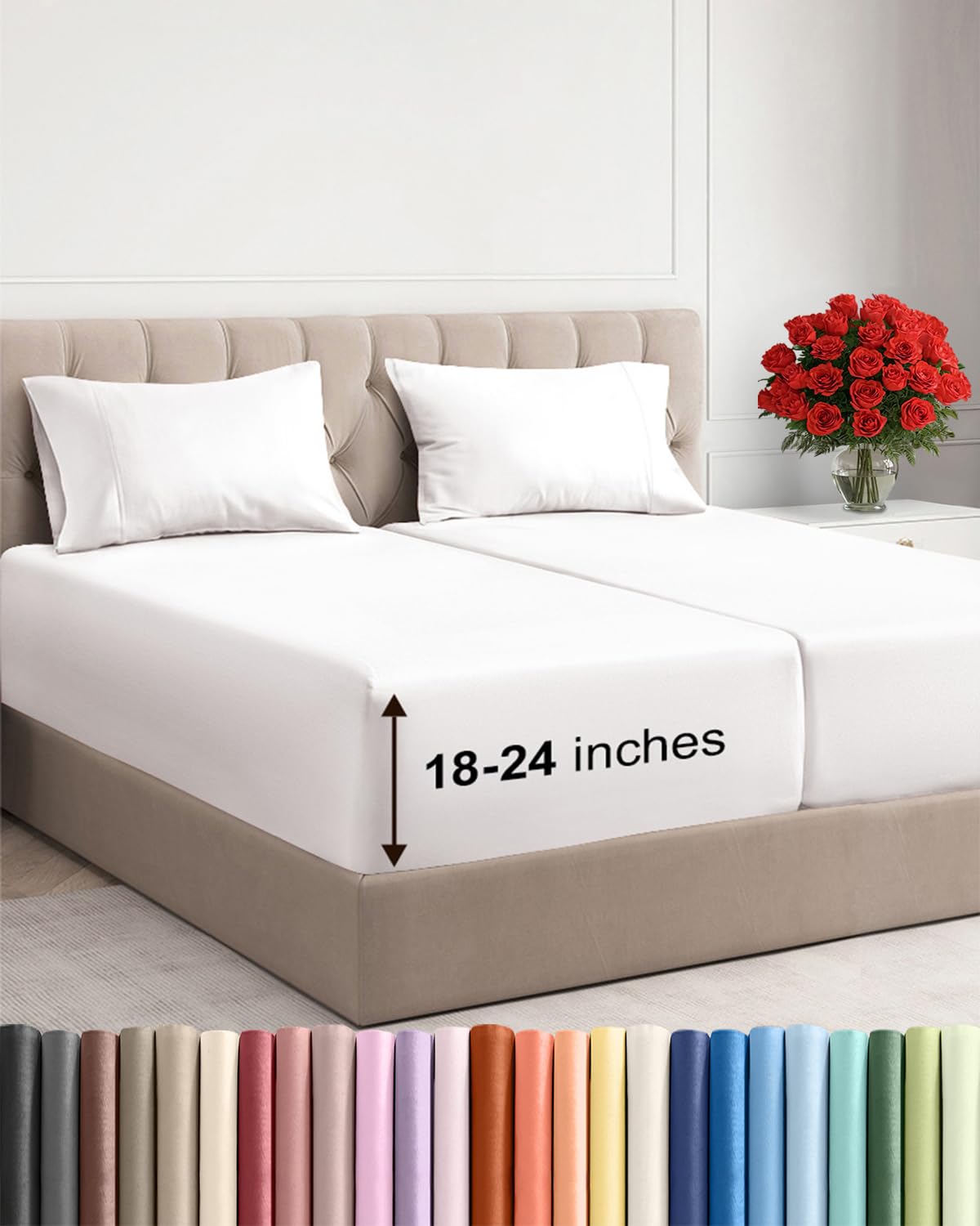 Extra Deep King Sheet Set - 4 Piece Breathable & Cooling - Antique White
