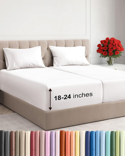 Extra Deep King Sheet Set - 4 Piece Breathable & Cooling - Antique White