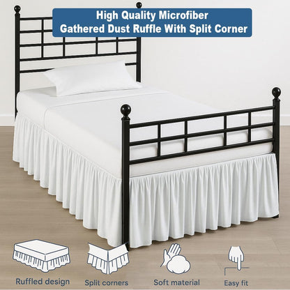 Ruffled Bed Skirt Split Corners with Platform, Tailored Fit Hotel Quality Wrinkle Free Ultra-Soft Microfiber Dust Ruffle, Upto 16 Inch Drop, Queen, White