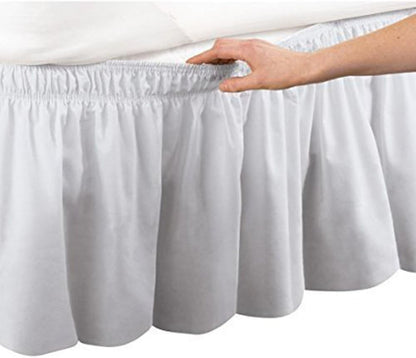 Pleated Three Sides Fabrics Wrap Around Style Egyptian Cotton Elastic 17 inch Drop Dust Bed Skirt for Twin/Full,Queen,King Size Beds(King, White)