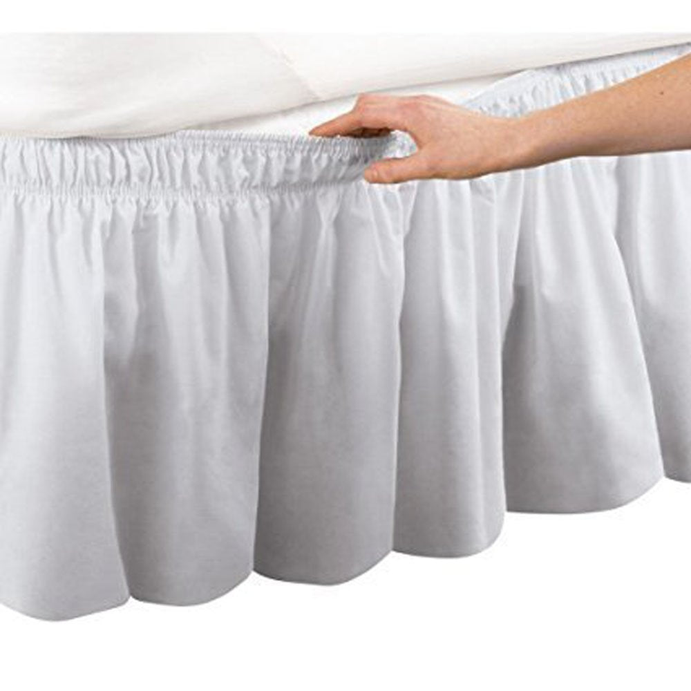 Pleated Three Sides Fabrics Wrap Around Style Egyptian Cotton Elastic 17 inch Drop Dust Bed Skirt for Twin/Full,Queen,King Size Beds(King, White)
