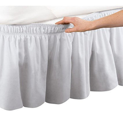 Pleated Three Sides Fabrics Wrap Around Style Egyptian Cotton Elastic 17 inch Drop Dust Bed Skirt for Twin/Full,Queen,King Size Beds(King, White)