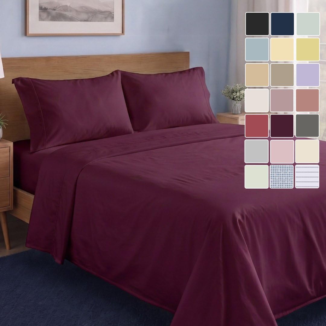 LANE LINEN Queen Sheets 100% Organic Cotton 4pc Percale Cooling - White