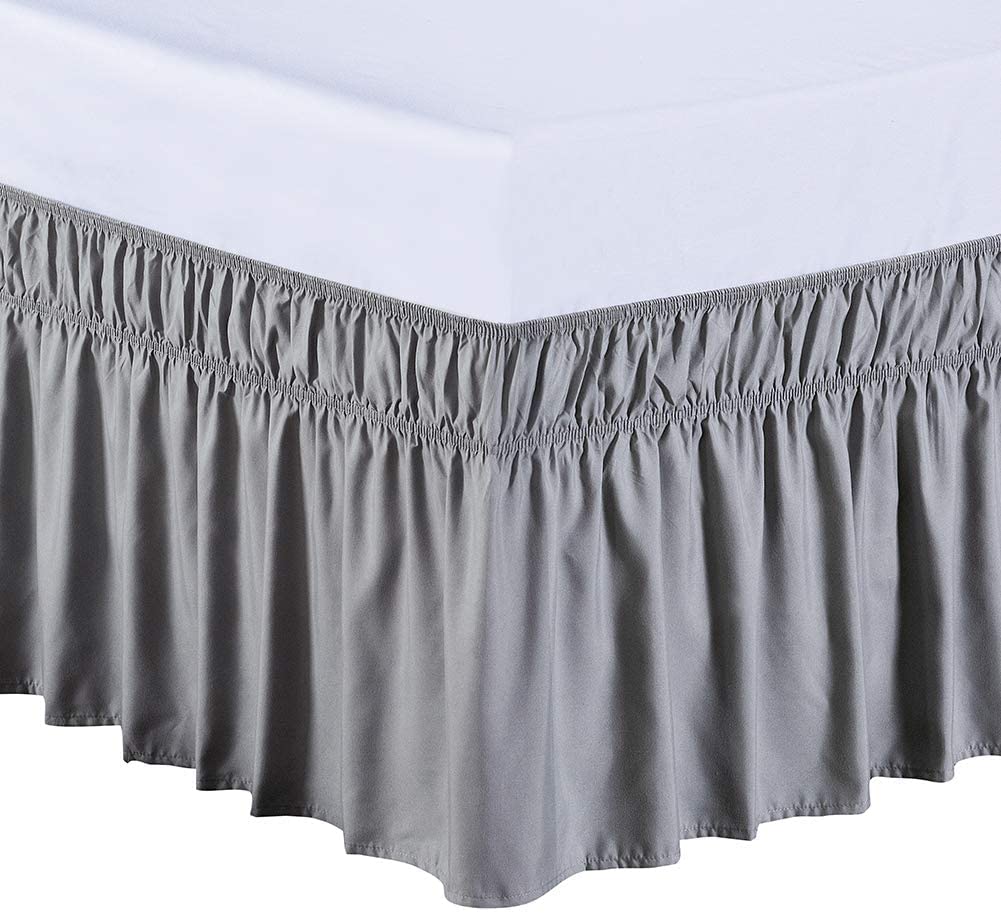 MEILA Wrap Around Elastic Bed Skirt for Queen & King Beds, 16" Drop, Beige