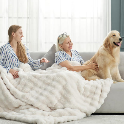 Cozy Bliss Faux Fur Throw Blanket for Couch, Fuzzy Soft Plush Thick Bubble Blanket for Sofa Bedroom Living Room, 50 * 60 Inches Tie-dye Taupe