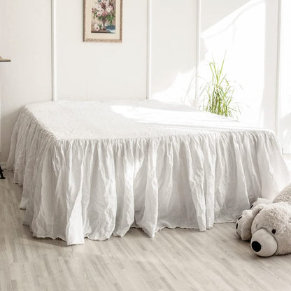 Simple&Opulence Belgian Linen Bed Skirt with Classic 14 inch Tailored Drop Dust Ruffle, Easy Fit Breathable Premium Natural Flax- Basic Linen, Queen