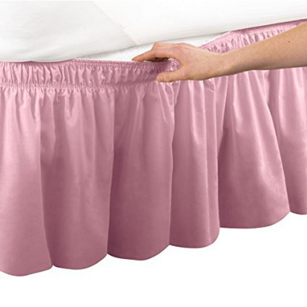 Pleated Three Sides Fabrics Wrap Around Style Egyptian Cotton Elastic 17 inch Drop Dust Bed Skirt for Twin/Full,Queen,King Size Beds(King, White)