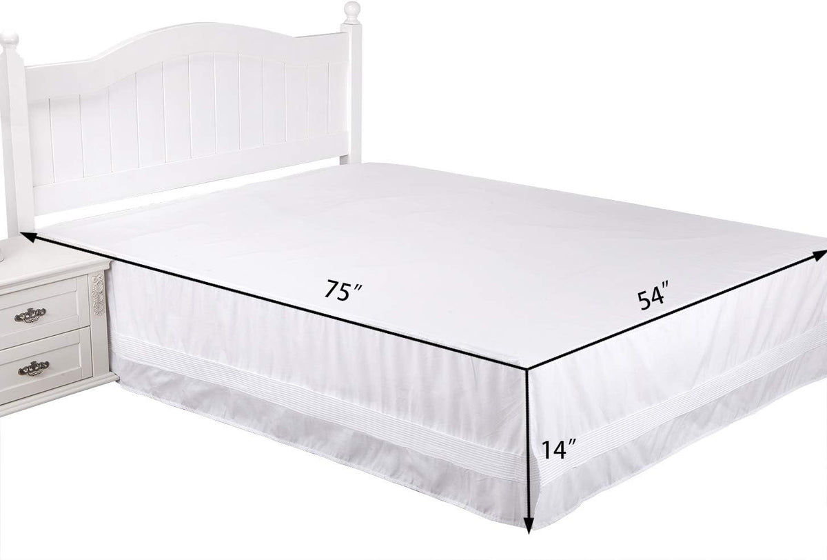 Valea Home Bed Skirt with Split Corners Durable Elegant Luxury Dust Ruffle with Pin Tucking 14 inch Tailored Drop, Full, White