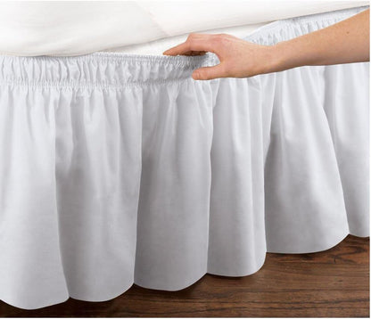 Pleated Three Sides Fabrics Wrap Around Style Egyptian Cotton Elastic 17 inch Drop Dust Bed Skirt for Twin/Full,Queen,King Size Beds(King, White)