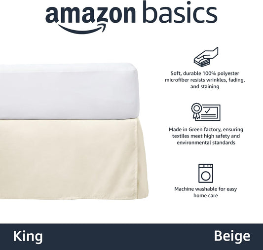 Amazon Basics Lightweight Pleated Bed Skirt, Machine Washable, Wrinkle Resistant, King, Beige