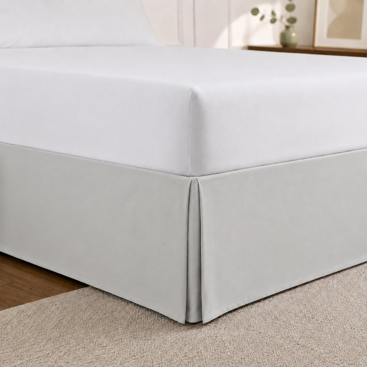 Cathay Home Queen Bed Skirt, 14" Drop Dust Ruffle, Blue Fog