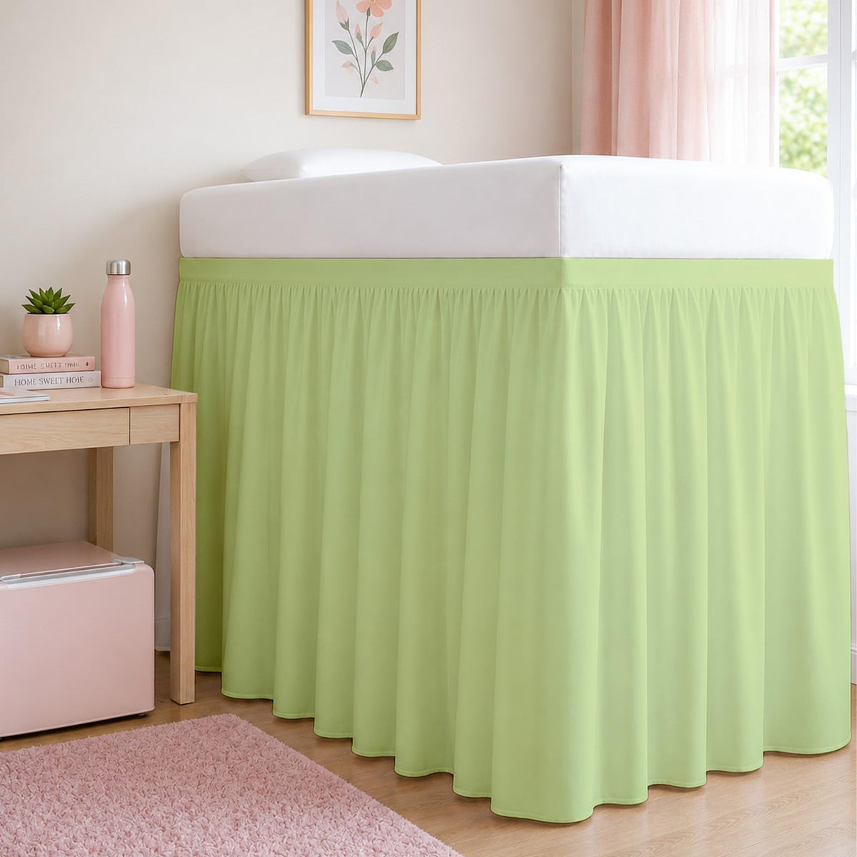 Cottingon Twin XL 32 Inch Drop Extended Dorm Room Bed Skirt,100% Microfiber College Bed Essentials Extra Long Size Dust Ruffle,White