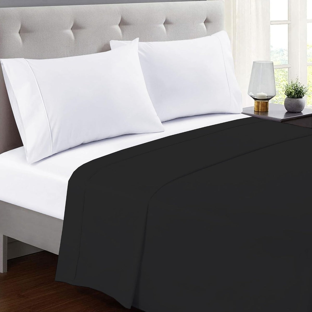 GOLD TEXTILES Queen Flat Sheet 6 Pack – Brushed Microfiber Top Sheets for Home, Hotel & Hospitality – Soft, Durable & Shrink-Resistant Flat Sheets, Easy-Care Bedding (6, Black, Queen)