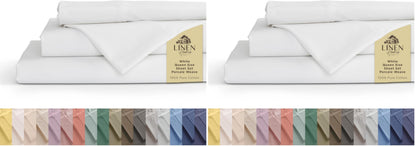Linen Home 100% Cotton Percale Sheets Queen Size 4 Pc Cooling Set - White