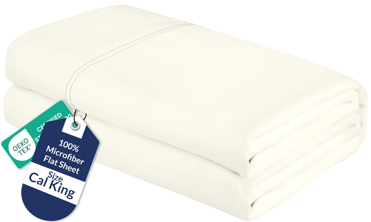 Royale Linens Queen Flat Sheet - Ultra Soft Brushed 1800 Microfiber Flat Sheets Only - Wrinkle Free & Stain Resistant - Hotel Quality Top Sheet for Bed (Queen, White)