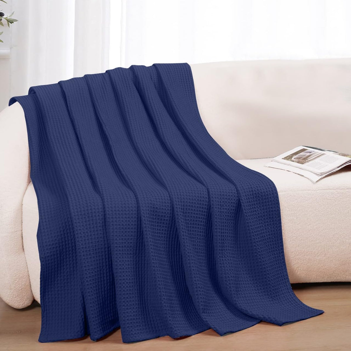 100% Cotton Blankets for Bed - Waffle Weave Blankets for Summer, Lightweight and Breathable Soft Woven Blanket for Spring (Dark Grey, Queen (90" x 90"))