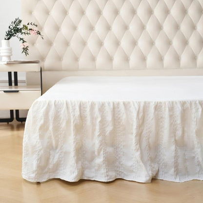 Full Bed Skirt, Crinkle Textured Stripe Bed Skirt with Platform, Ivory