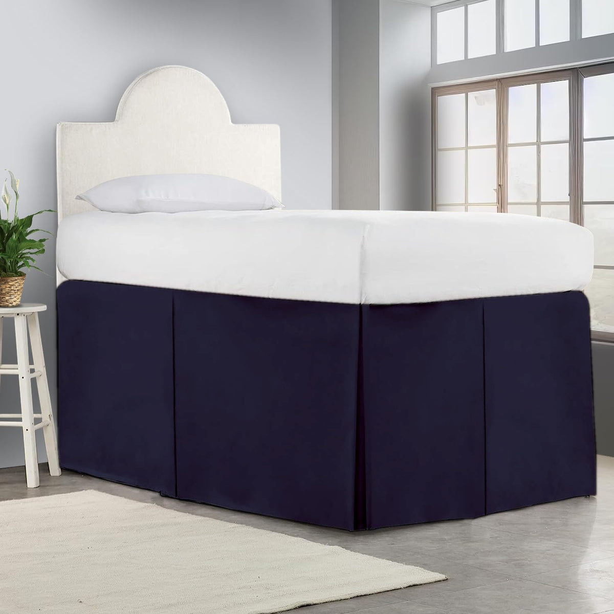 Crown Collection Full XL 32" Inch Drop Long Dorm Bed Skirt, Split Corner & Box Plated College Dorm Room Bed Skirts, Split Corner, Easy Care, No Wrinkle Microfiber Bed Skirt