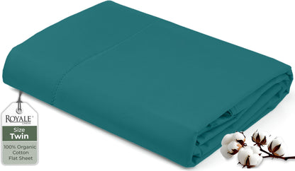 Royale Linens 100% Organic Cotton Queen Flat Sheet Only - Super Soft - Percale Top Sheets - Queen Flat Sheet Sold Separately - Breathable, Cool & Crisp White Sheets Only (90" x 102", White)