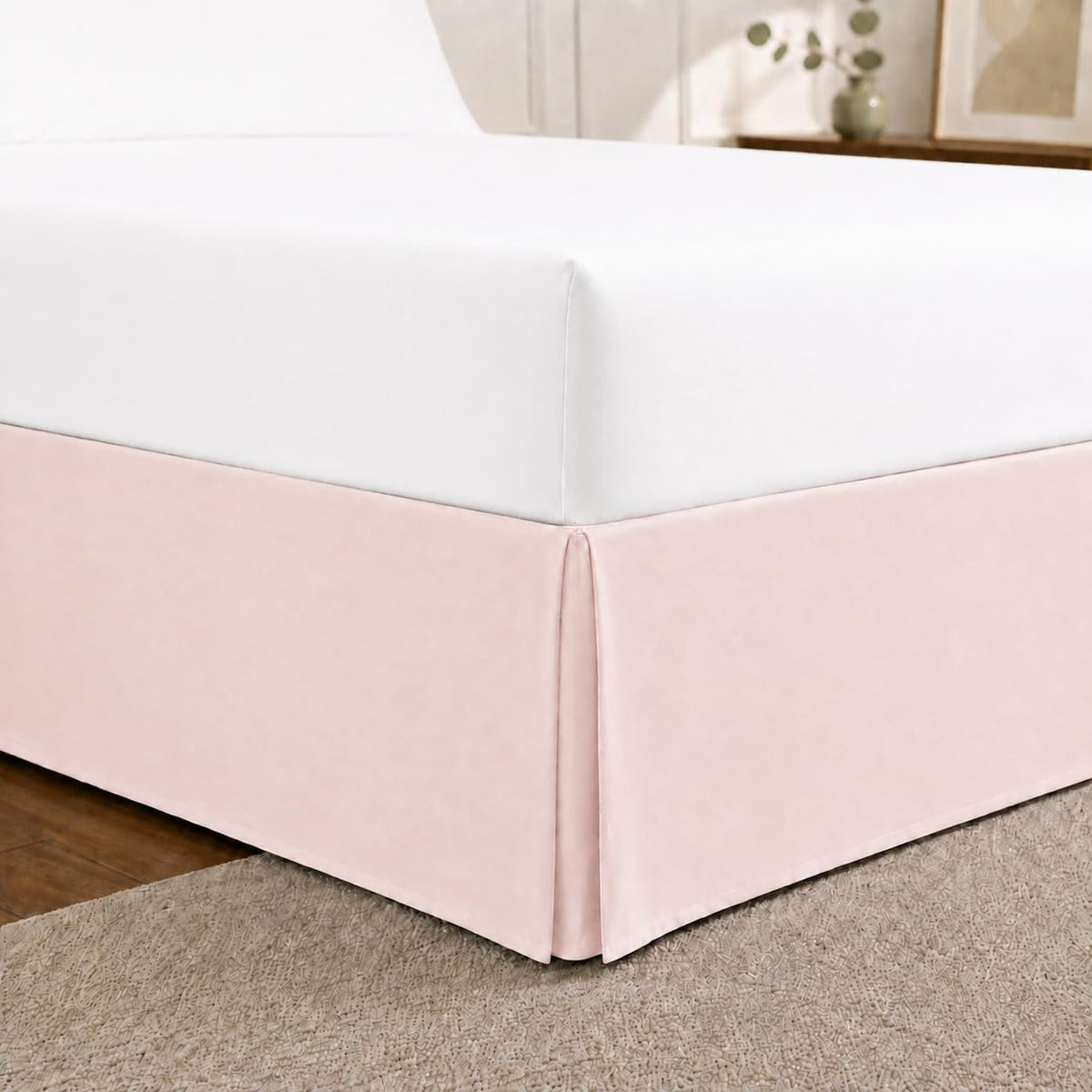 Cathay Home Queen Bed Skirt, 14" Drop Dust Ruffle, Blue Fog