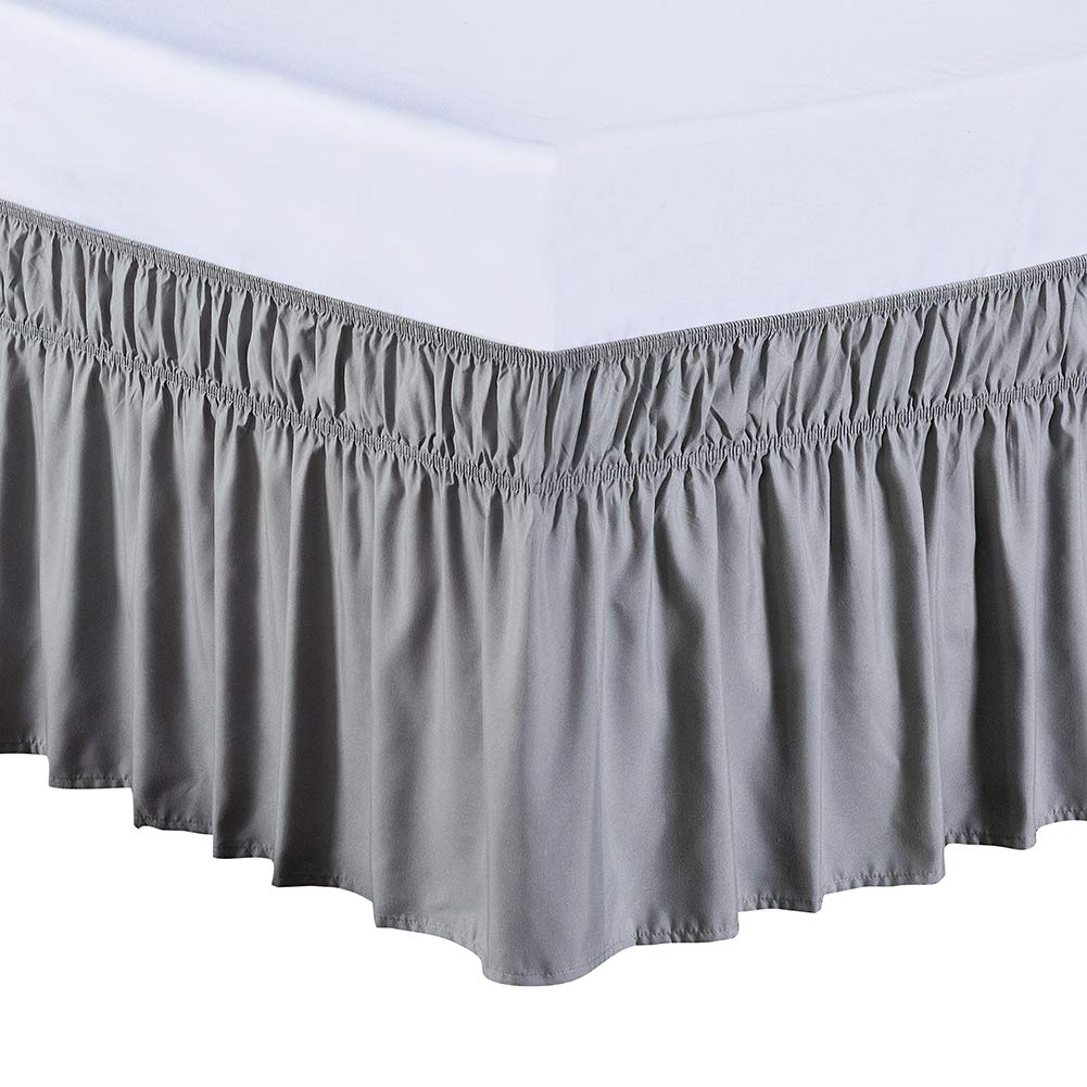 MEILA Wrap Around Elastic Bed Skirt for Queen & King Beds, 16" Drop, Beige