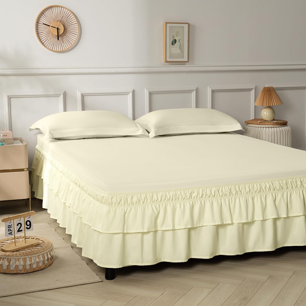 Double-Layered Ruffled Bed Skirt,Brown,Full/Queen, 14" Drop