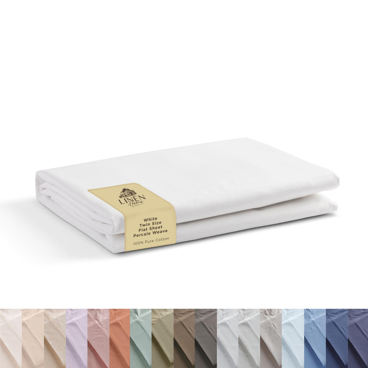 Linen Home Queen Size Flat Sheet Only 100% Cotton Percale, White