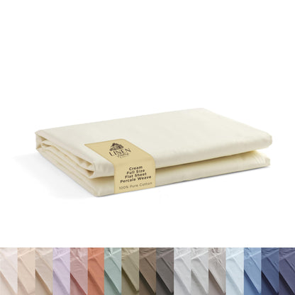 Linen Home Queen Size Flat Sheet Only 100% Cotton Percale, White