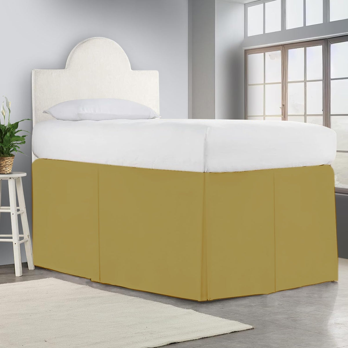 Crown Collection Full XL 32" Inch Drop Long Dorm Bed Skirt, Split Corner & Box Plated College Dorm Room Bed Skirts, Split Corner, Easy Care, No Wrinkle Microfiber Bed Skirt