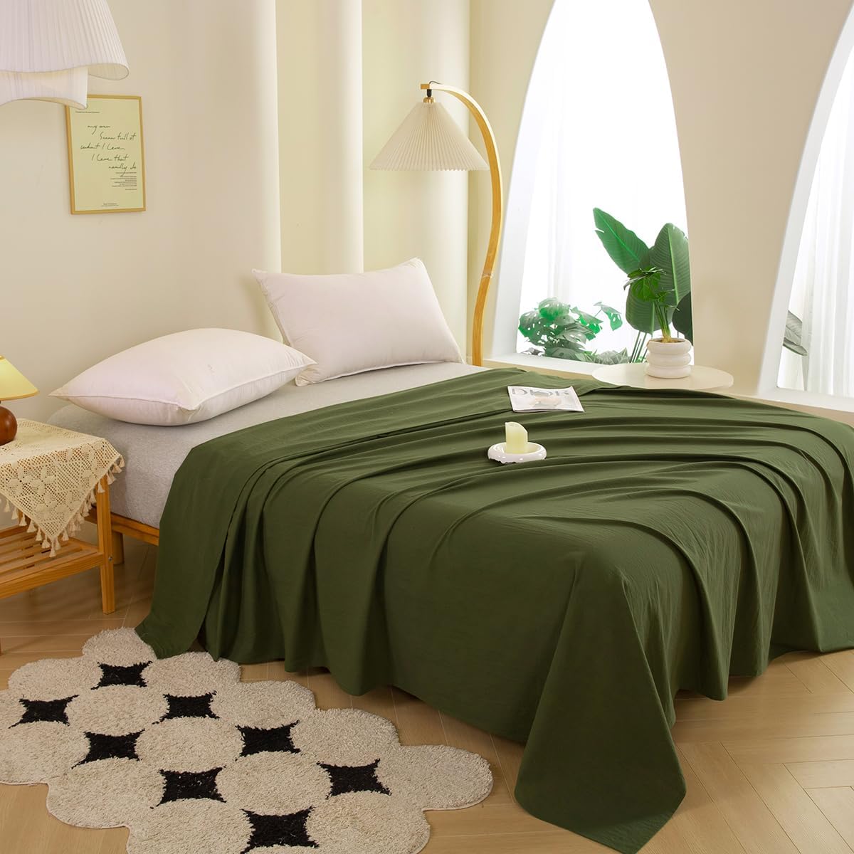 Ecocott Queen Flat Sheet - Hotel Quality Flat Sheets Only - Cotton Top Sheet - Ultra Soft & Breathable - Wrinkle Free & Fade Resistant - 1 Piece Flat Sheet (Queen, Avocado Green)