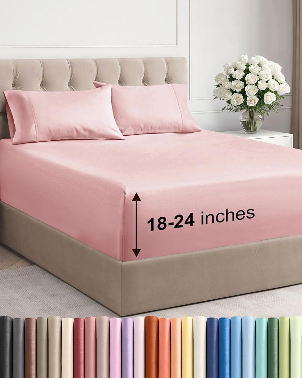 Extra Deep King Sheet Set - 4 Piece Breathable & Cooling - Antique White