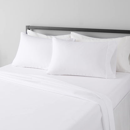 Amazon Basics Lightweight Breathable Wrinkle-Free Brushed Microfiber 3-Piece Bed Sheet Set with 14-Inch Deep Pockets, Twin, Bright White, Solid