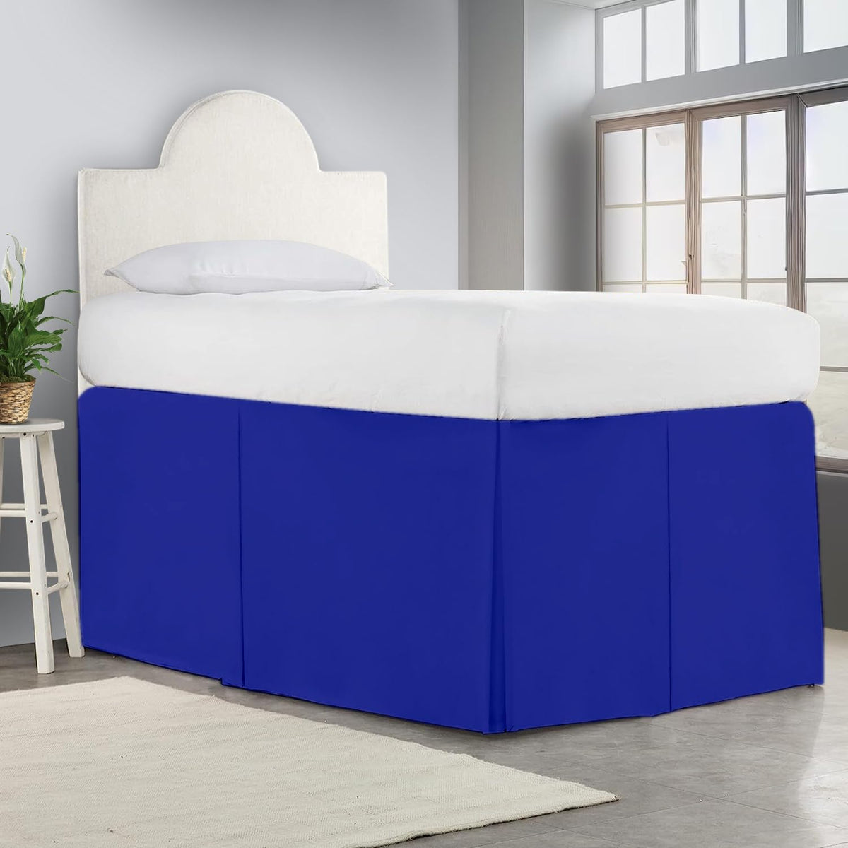 Crown Collection Full XL 32" Inch Drop Long Dorm Bed Skirt, Split Corner & Box Plated College Dorm Room Bed Skirts, Split Corner, Easy Care, No Wrinkle Microfiber Bed Skirt