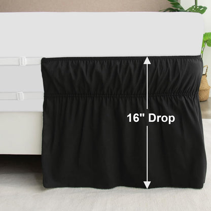 Queen Bed Skirt, Wrap Around Elastic Quadruple Pleated Bed Ruffle, Black