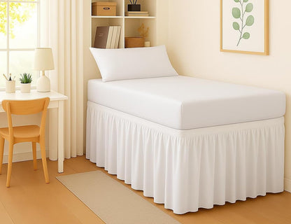 Mattress-Homes College Dorm Bed Skirt Twin XL, 42 Inch Drop Extra Long Bed Skirt, Split Corner Tailored Dust Ruffle, Premium Brushed Microfiber, Wrinkle Resistant, White