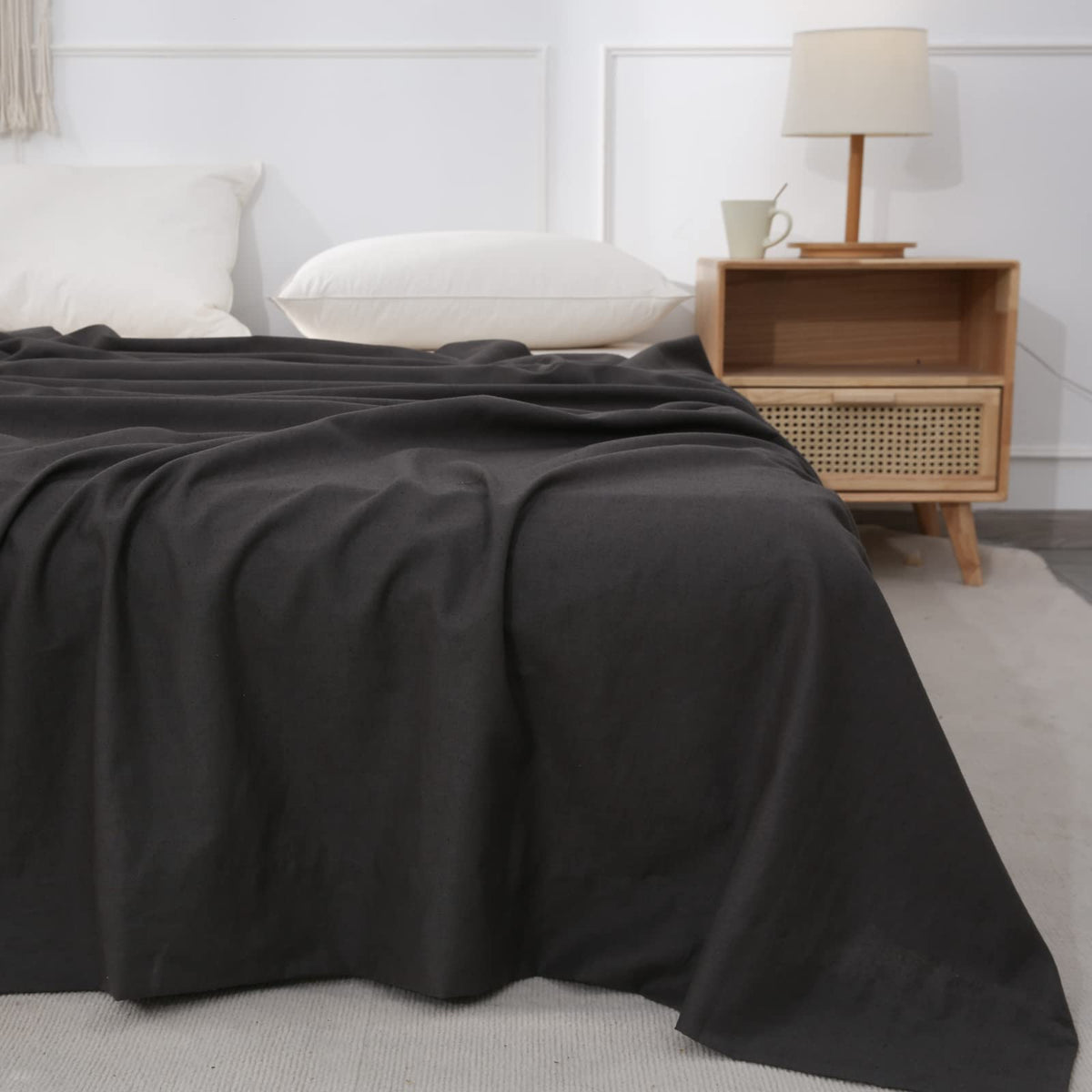 BISELINA Linen Sheet French Flax Flat Sheet Only 55% Euro Flax 45% Cotton Basic Style Solid Color Soft Breathable Farmhouse Top Sheet 1-Piece (Full, Linen)