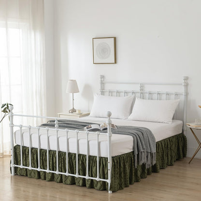 Bed Skirt King Size Ruffled Bed Skirt with Split Corners, Olive Green