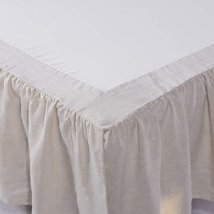 Meadow Park Washed French Linen Bed Skirt, Dust Ruffle, Queen Size 60" W x 80" L, Drop 16", Super Soft, Ruffle Style, Natural Linen Color.