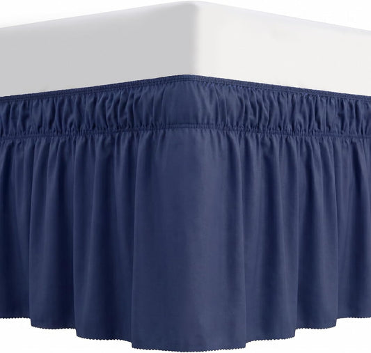 Queen Bed Skirt 16 Inch Drop, Wrap Around Dust Ruffle with Elastic Band